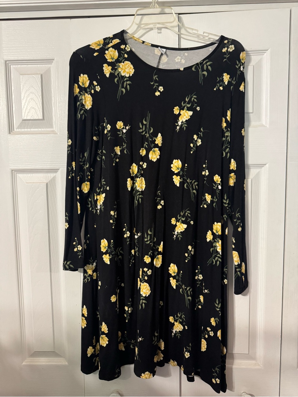 Old Navy Black Floral A-Line Dress with Yellow Blooms